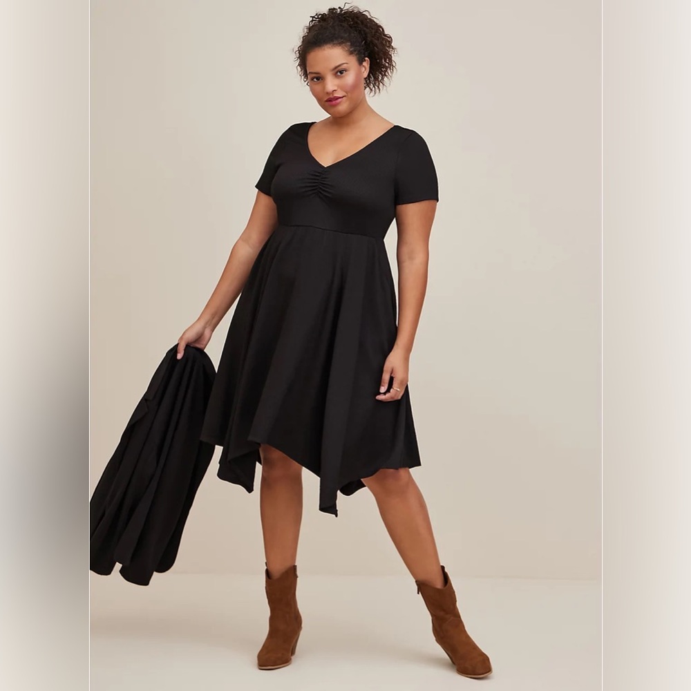 Torrid Black Midi Rib Knit Skater Dress